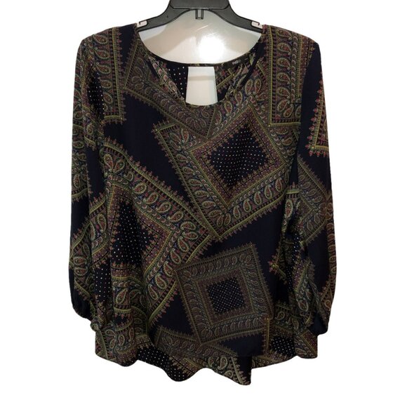 ING Womens Plus Size 5X Navy Blue Paisley Long Sleeve Shirt Blouse Top 30W 32W - Picture 2 of 10